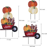 YEAHOME Fall Decorations Outdoor, Stacked Pumpkin Football Wheelbarrow Decorative Garden Stakes, Autumn Metal Cart Yard Signs for Home Outside Garden Lawn Porch Decor, Thanksgiving Decorations