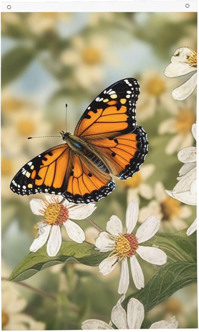 Spring Butterfly Flowers Flag 3x5 Ft Outdoor Flags Vertical Double Sided Garden Flag Funny Outside Yard Flag Party Banner for Wall Art Hanging Poster Indoor Outdoor Decoration