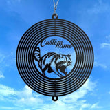 Personalized Raccoon Metal Wind Spinner, Custom Hanging Decoration for Outdoor Display, Kinetic Forest Ornament, Woodland Gift (Raccoon Garden Wind Spinner)