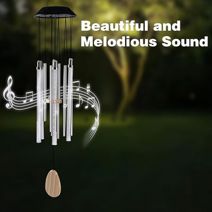 Bursvik Solar Wind Chimes for Outside, 6 LED Tube with 4 Aluminum Tube Automatic Color Changing Wind Chimes, Gifts for Mom, IPX65 Waterproof Hanging Solar Lights for Garden Patio Yard Porch