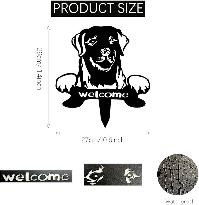 Metal Dog Welcome Yard Stake – Labrador Silhouette Garden Sign, Cute Pet-Friendly Outdoor Lawn Decoration for Home Entry, Pathway or Flower Bed Black Iron Ground Insert 11.4×10.6inch