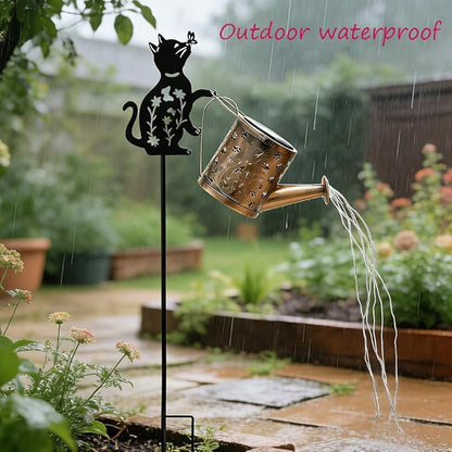 Solar-Powered Cat Watering Can Projection Lights with Metal Cat Statue Silhouette Pillar Garden Feature Light, for Christmas, Mother's Day, Birthday Gifts, Garden, Lawn, Courtyard Decorations.