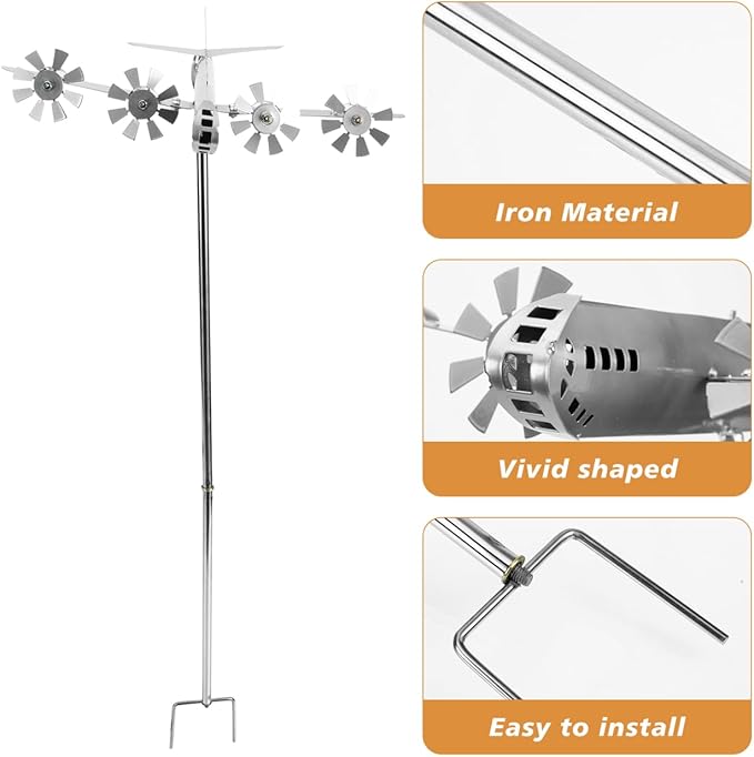 Airplane Windmill Iron Crafts for Outdoor Garden Decoration Vivid Sculpted Ornament Durable Metal Decor Charming Present for Home and Holidays