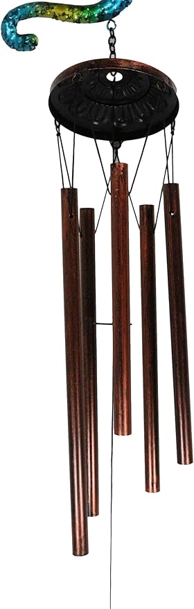 Ebros Gift Green Yellow Blue Camouflage Gecko Lizard Whimsical Copper Metal Wind Chime 40" Long Resonant Noisemaker Outdoor Patio Garden Hanging Mobile Cottage Cozy Nook Decor Accessory