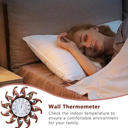 VEWOGITF Sun Outdoor Thermometer, Copper Wall Thermometer No Need Battery, 13.5" Dia Metal Indoor Thermomter with Beads Decor for Patio Home Room