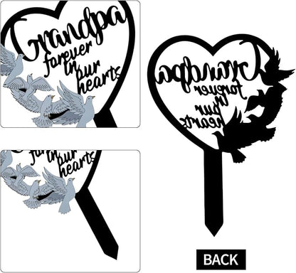 HPMAISON 11 inch Metal Grandpa Memorial Stake Grave Decorations for Cemetery Gravesite Sympathy Markers Waterproof Memorial Gifts for Loss of Grandfather Tombstones Plaque Outdoors Lawn Yard Decor