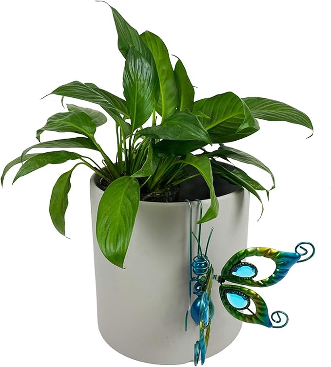 Metal Butterfly Flower Pot Huggers Gorgeous Butterfly Dragonfly Planter Hanging Figurines with Artificial Gemstones in the Wings 6 Inch Iron Insect Garden Art Sculptures Hanger Ornaments (B)