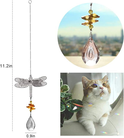 WEISIPU Crystal Suncatcher Prism - Dragonfly Suncatchers for Windows Hanging Rainbow Maker, Christmas Tree Decor, K9 Crystal Metal Ornament, Gifts for Christmas and Housewarming (Yellow)
