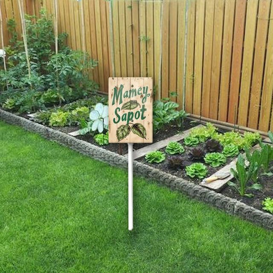 Uptell Vintage Aluminum Mamey Sapot Fruit Signs Yard Sign with Stake for Garden Fruit Garden Label Stakes Plant Markers for Outdoor Plants Waterproof 8x12 inch
