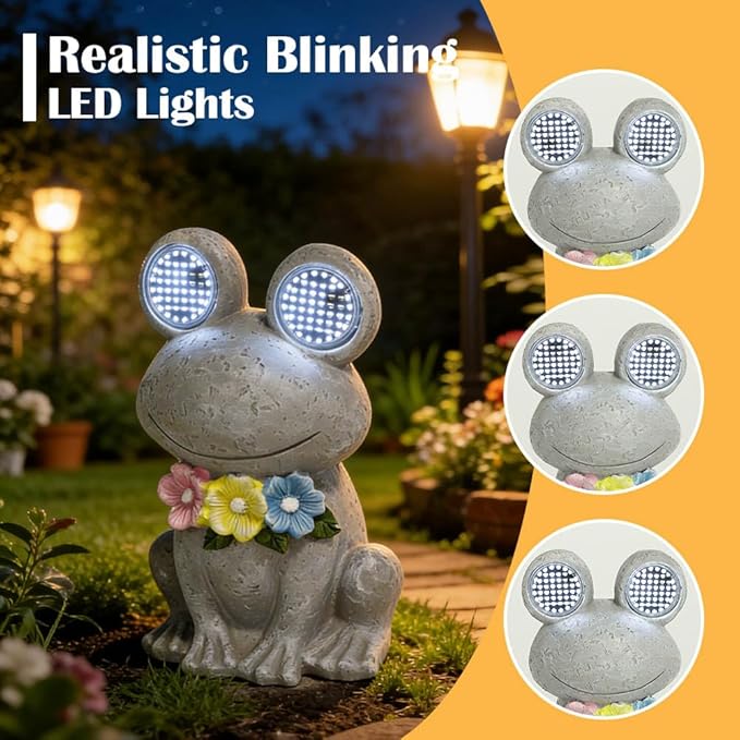 Outdoor Solar Garden Statue, Dynamic LED Light with Flower Sculpture, Art Decor for Patio Porch Lawn Backyard, Housewarming Gifts for Women (Stone Frog)