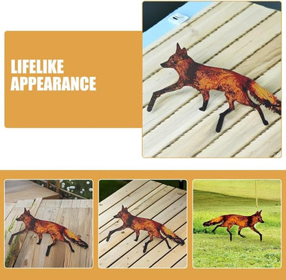 Toddmomy Fox Garden Sign Metal Animal Yard Stake Outdoor Decorative Lawn Ornament with Hollow Window Design for Patio and Courtyard