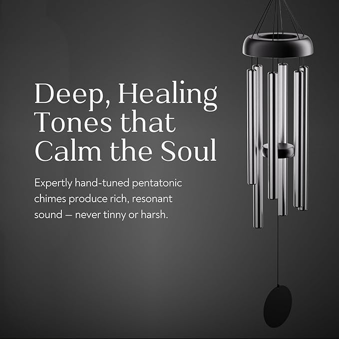 Serene Harmony 32-Inch Deep Tone Wind Chimes - Matte Black & Silver Memorial Chimes for Outside - Weather Resistant Aluminum Decor for Garden, Patio, and Porch