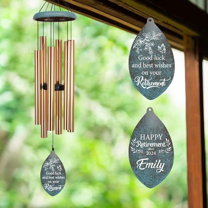 ASTARIN Personalized Happy Retirement Gift, Custom Name Retirement Wind Chimes for Women Men, 35" Large Deep Tone Wind Chime Retire Gifts for Co-Workers Boss Friends Parents(Produced in USA)