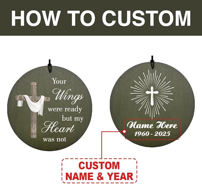 Personalized Wind Chimes, Custom Name Sympathy Jesus God Gifts, 36inch Memorial Wind Chime, Loving Memory Cross Wind Chime, Loss of Loved Dad/Mom for Funeral (Produced in USA)
