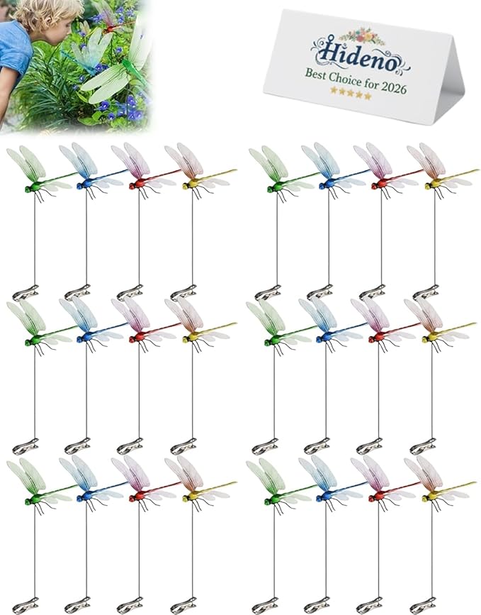 Dragon Fly Clips for Bugs Repellent, Outdoor Dragonfly Clips to Keep Bugs Away, Clip on Dragonfly Garden Decor Flying Butterflies Decorations Fake Flies Metal Dragon Moving Yard Ornaments Hat(24pcs)