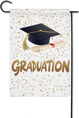 Gkyygk Graduation Welcome Garden Flag 12x18 Inch Double Sided Seasonal Yard Burlap Banners Outdoor Flag for Men Women