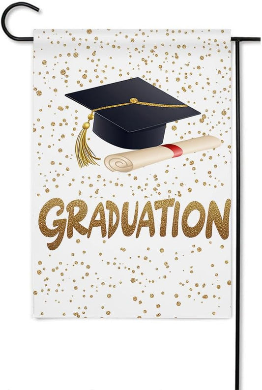 Gkyygk Graduation Welcome Garden Flag 12x18 Inch Double Sided Seasonal Yard Burlap Banners Outdoor Flag for Men Women