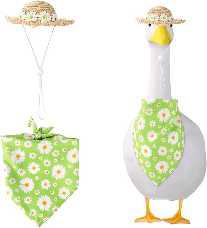 Lyreh Goose costume straw hat scarf costume, used for lawn sculpture, outdoor garden, courtyard, terrace decoration