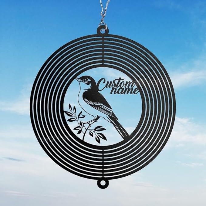 Personalized Nightingale Metal Wind Spinner, Custom Outdoor Ornament for Yard Display, Kinetic Bird Sculpture, Musical Gift (Nightingale Garden Wind Spinner)
