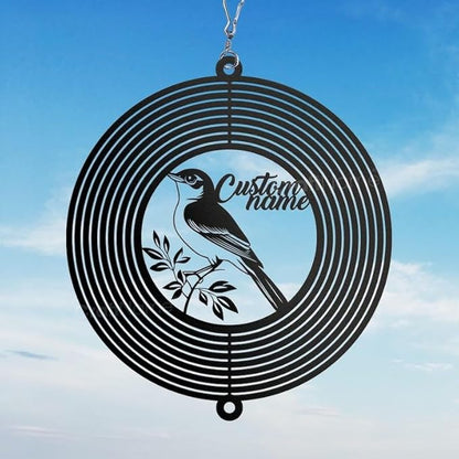 Personalized Nightingale Metal Wind Spinner, Custom Outdoor Ornament for Yard Display, Kinetic Bird Sculpture, Musical Gift (Nightingale Garden Wind Spinner)