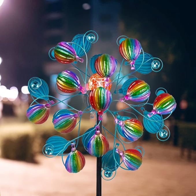 Solar Wind Spinners Outdoor,Hot Air Balloon Wind Spinner with LED Glass Ball,Muti-color Wind Spinners for Yard and Garden,Pinwheels Kinetic Wind Spinner,Wind Sculptures & Spinners for Pathway