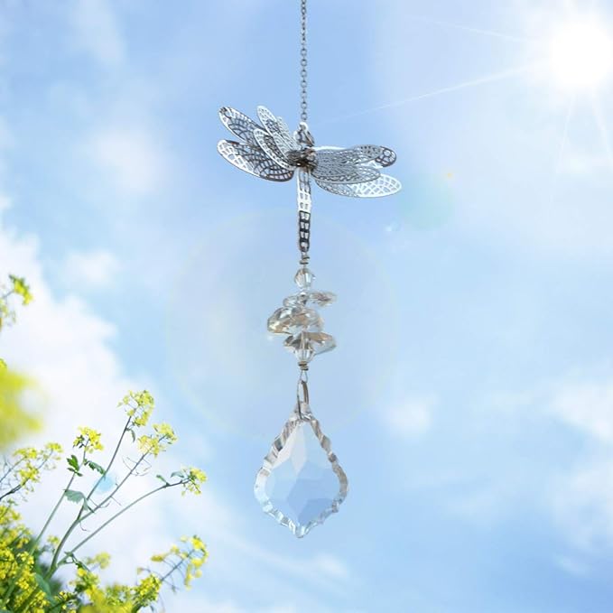 WEISIPU Crystal Suncatcher Prism - Dragonfly Suncatchers for Windows Hanging Rainbow Maker, K9 Crystal Metal Dragonfly Ornament, Christmas Tree Decor, Gifts (Clear)