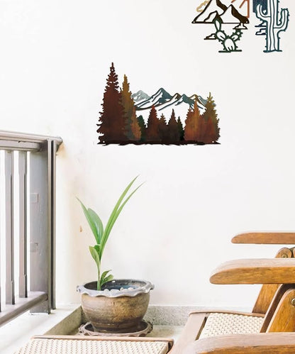 Putuo Decor Mountain Metal Wall Decor, Rustic Mountain Landscape Wall Art, Modern Farmhouse Pine Forest Scene Nature Hanging for Living Room Bedroom Office