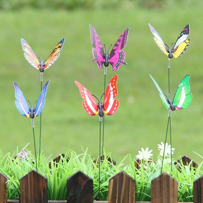 NUOBESTY 12pcs Fake Butterfly Stakes 3D Butterflies Stake for Garden Lawn Patio Yard Pathway Indoor Outdoor Ornaments (Random Color)