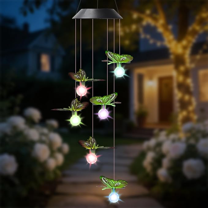 Solar Butterflies Wind Chimes for Outside Garden, Patio, Yard – Decor for Festivals/Birthday/Christmas, for Women Mom Home Garden Patio Decor