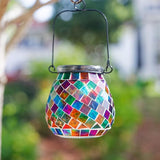Stargarden Mosaic Solar Lanterns Outdoor Waterproof, Colorful Glass Hanging Lantern Decorative Solar Lights for Yard, Patio, Lawn, Gaden Decor