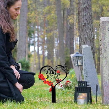 Memorial Grave Stake, Dad Forever in Our Hearts Grave Marker, Heart Grave Decorations for Cemetery, Metal Cemetery Decorations for Grave, Yard, Garden, Remembrance Grave Plaque for Dad