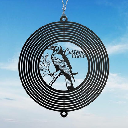Personalized Raven Metal Wind Spinner, Custom Outdoor Ornament for Yard Display, Kinetic Bird Sculpture, Gothic Garden Gift (Raven Garden Wind Spinner)