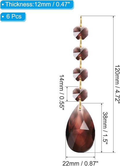 PATIKIL Teardrop Crystal Chandelier, 6 Pack 120mm Length Prisms Part Dark Brown