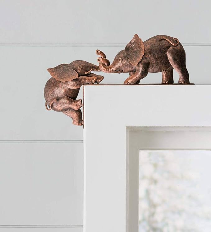 Wind & Weather Metal Elephant Door Crawler – Handcrafted Reclaimed Metal Indoor and Outdoor Decor – Distressed Dark-Copper Color – 14.92 W x 7.87 H x 1.97 D