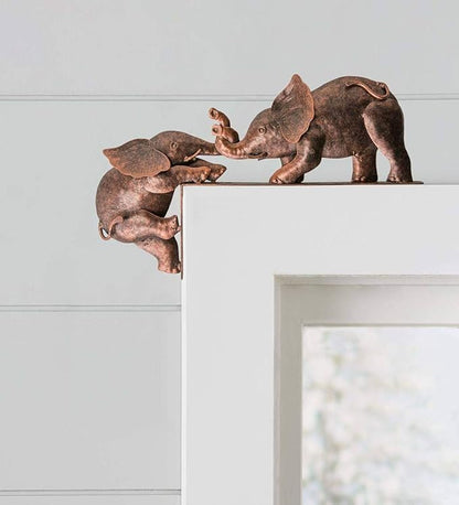 Wind & Weather Metal Elephant Door Crawler – Handcrafted Reclaimed Metal Indoor and Outdoor Decor – Distressed Dark-Copper Color – 14.92 W x 7.87 H x 1.97 D