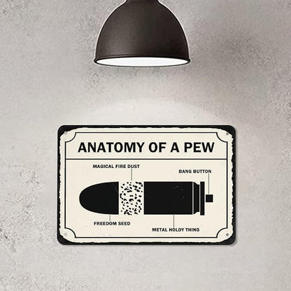 Warning Sign, Anatomy Of A Pew, Private Property Yard Metal Tin Sign Wall Decor, Industrial Grade Aluminum 8X12 Inch