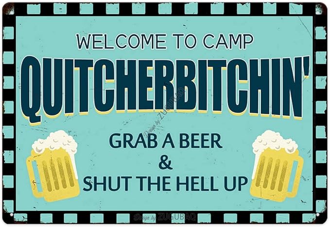 Vintage Metal Funny Camping Tin Sign-Welcome To Camp Outdoor Porch Patio Home Kitchen Garden Bar Beer Poster Retro Decor Art 8X12 Inch Wall Decor