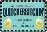 Vintage Metal Funny Camping Tin Sign-Welcome To Camp Outdoor Porch Patio Home Kitchen Garden Bar Beer Poster Retro Decor Art 8X12 Inch Wall Decor