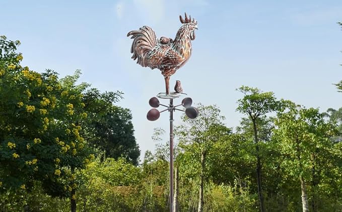 Metal Rooster w/Chicks Garden Spinner for Outside,79" Large Kinetic Wind Spinner for Yard and Garden Outdoor Decor,Antique Copper Chicken Wind Sculpture,Metal Yard Art for Patio Lawn Decorations