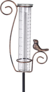 Rain Gauge Outdoor,7" Glass Rain Gauge with Metal Stake, Decorative Bird Rain Gauge for Yard Garden Lawn Decor
