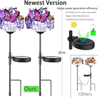 Weepong Outdoor Solar Lights 2 Pack, Solar Garden Lights with 18 Butterflies Decoration Outdoor Lamps, Waterproof Butterfly Flower Lights for Patio Yard Lawn Garden Decor, Gifts for Mom Women