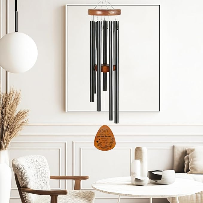 Memorial Wind Chimes for Outside, Unique Aunt Retirement Friendship Gifts for Women, Aunt Theme Wind Chime with Flowers and Heart Patterns for Home Garden Decor, Best Friend Birthday Gifts
