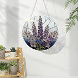 Purple Flower Window Hanging Suncatcher, Home Garden Hangings, Romantic Window Wall Art, Housewarming Gifts, for Mom Grandma Aunt, Acrylic Sun Catcher with Metal Chain