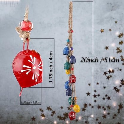 Handmade Hanging Bells Wind Chimes on Rope 10 Bell – Vintage Cow Bell Cluster for Door, Wall & Indoor Outdoor Decor – Metal Tin Bells with Jute Rope for Christmas, Farmhouse, Boho, Shabby Chic