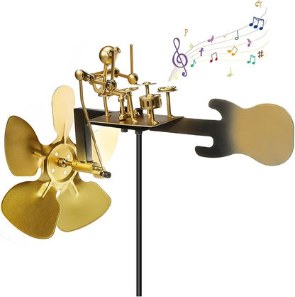 Handmade Metal Drummer Windmill,Wind Spinner Metal Rock Band Wind Mill for Yard and Garden,Wind Spinners Outdoor Music Figurines and Statues