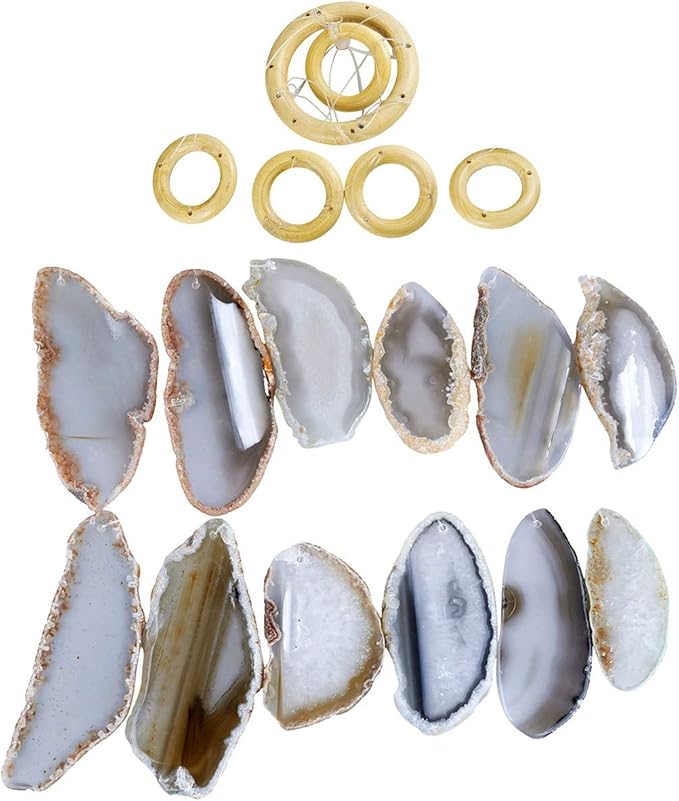 rockcloud Agate Slices Geode Wind Chime Home Garden Decoration Figurine, 20-24 inches, Natural