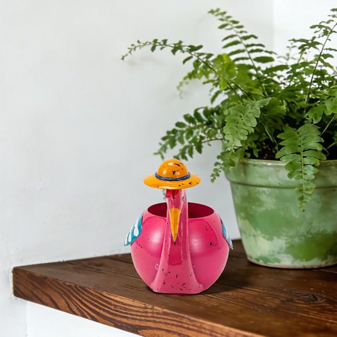 Flamingo Planter Small Succulent Pots Metal Animal Planters, Decorative Flower Pot Indoor Garden Decor Yard Art Statues