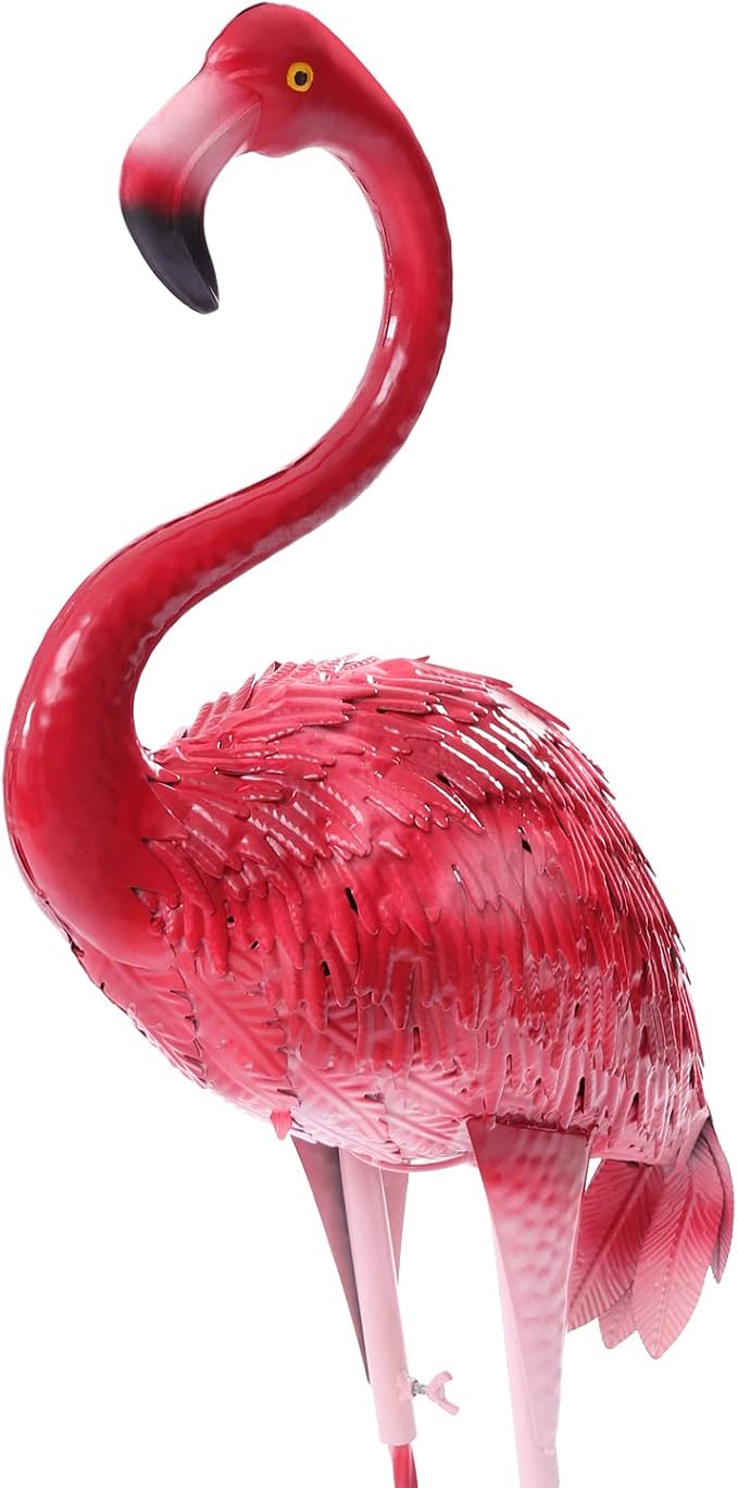 Red Flamingos Yard Decorations,3 Pack Extra Large 47.3" /37.4"/27.95" Tall Iron Flamingo Sculptures Lifelike Flamingo Figurine Set for Home Patio Lawn Garden Art Backyard Decor