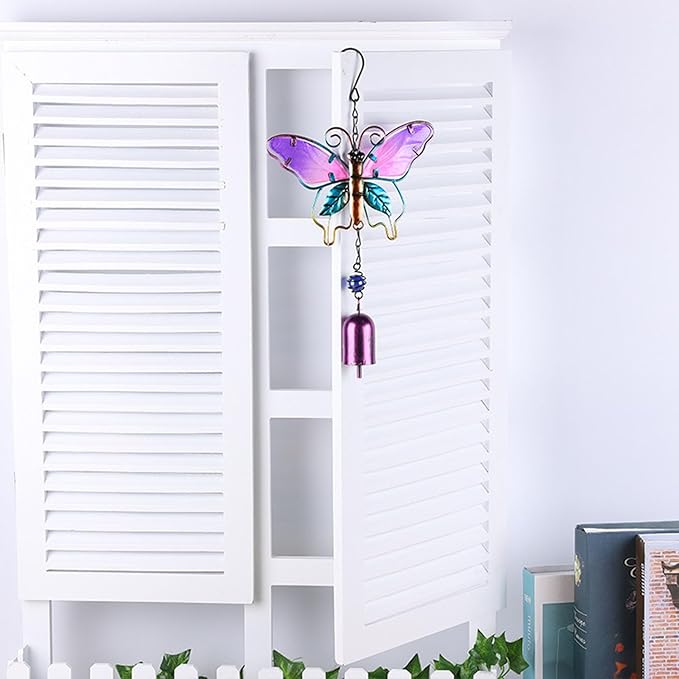 Butterfly Wind Chimes, Colorful Wind Chimes for Outside Creative Painted Metal Wind Chime Decorative Wind Chime for Outdoor Patio Corridors Inside Home Decor Living Room (Purple - Short)