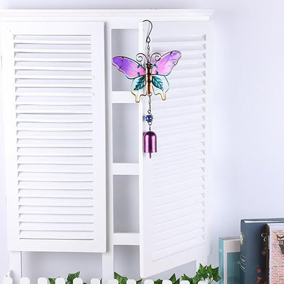 Butterfly Wind Chimes, Colorful Wind Chimes for Outside Creative Painted Metal Wind Chime Decorative Wind Chime for Outdoor Patio Corridors Inside Home Decor Living Room (Purple - Short)